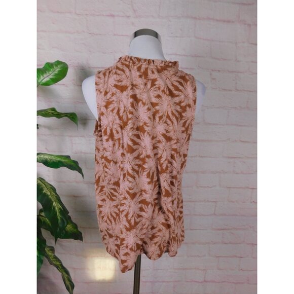 J Jill Petite Boho Sleeveless Tassel Top S Brown Pink Palm Print - Picture 6 of 11